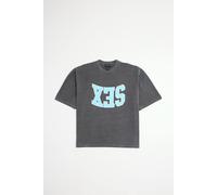 Men's Oversized Boxy Heavyweight Washed Sex Slogan T-Shirt | Grey | Size Medium | BOOHOOMAN
