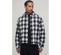 Men's Oversized Boxy Jewel Rhinestone Check Shirt | Black | Size 2X-Large | BOOHOOMAN