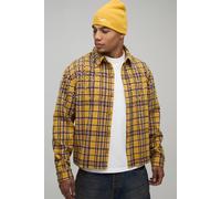 Men's Oversized Boxy Jewel Rhinestone Check Shirt | Yellow | Size X-Large | BOOHOOMAN