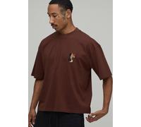 Men's Oversized Boxy Koi Carp Embroidered T-Shirt | Chocolate | Size X-Small | BOOHOOMAN