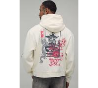 Men's Oversized Boxy Kyoto Doodle Print Hoodie | Ecru | Size 4X-Large | BOOHOOMAN