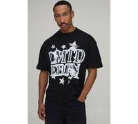 Men's Oversized Boxy Limited Edition Star Print T-Shirt | Black | Size X-Small | BOOHOOMAN