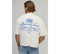 Men's Oversized Boxy Limited Print Heavyweight T-Shirt | Ecru | Size 2X-Large | BOOHOOMAN