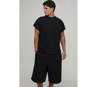 Men's Oversized Boxy Loopback Cap Sleeve T-Shirt and Jorts Set | Black | Size Small | BOOHOOMAN