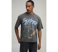 Men's Oversized Boxy Los Angeles City Print T-Shirt | Charcoal | Size Small | BOOHOOMAN