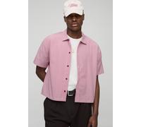 Men's Oversized Boxy Micro Check Collared Shirt | Burgundy | Size Medium | boohooMAN