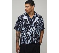 Men's Oversized Boxy Molten Abstract Print Shirt | Black | Size Medium | BOOHOOMAN