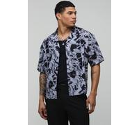 Men's Oversized Boxy Mono Abstract Print Shirt | Black | Size Large | BOOHOOMAN