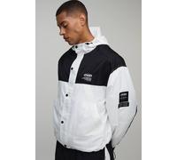 Men's Oversized Boxy Nylon Colour Block Hooded Cagoule | White | Size Medium | BOOHOOMAN