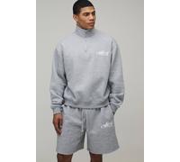 Men's Oversized Boxy OFCL 1/4 Zip Short Tracksuit | Grey Marl | Size Small | boohooMAN