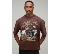Men's Oversized Boxy Official Western Graphic Spray Wash T-Shirt | Chocolate | Size 2X-Large | BOOHOOMAN