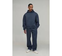 Men's Oversized Boxy Over the Head Scuba Hoodie And Straight Leg Tracksuit | Slate | Size Small | BOOHOOMAN