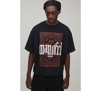 Men's Oversized Boxy Paisley Puff Print T-Shirt | Black | Size Medium | BOOHOOMAN