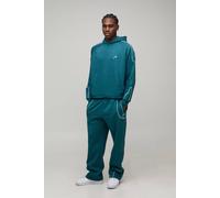 Men's Oversized Boxy Piped Hoodie & Baggy Jogger Tracksuit | Teal | Size Small | BOOHOOMAN