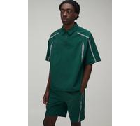 Men's Oversized Boxy Reflective Panel Nylon Polo Shirt & Relaxed Short Set | Forest | Size 2X-Large | BOOHOOMAN