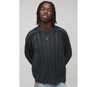 Men's Oversized Boxy Ribbed Acid Wash Knitted Jumper | Charcoal | Size X-Large | BOOHOOMAN
