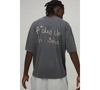 Men's Oversized Boxy Soho Slogan Print T-Shirt | Washed Charcoal | Size Medium | BOOHOOMAN