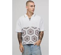 Men's Oversized Boxy Spliced Crochet Tapestry Knitted Polo | Burgundy | Size 4X-Large | BOOHOOMAN
