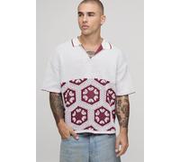 Men's Oversized Boxy Spliced Crochet Tapestry Knitted Polo | Taupe | Size 3X-Large | BOOHOOMAN