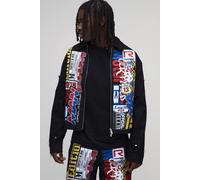 Men's Oversized Boxy Stack Print Over Shirt | Black | Size 2X-Large | BOOHOOMAN