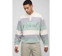 Men's Oversized Boxy Stripe Embroidered Rugby Polo | Sage | Size Medium | BOOHOOMAN