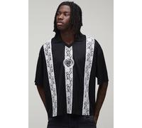 Men's Oversized Boxy Stripe with Lace Panel Football Top | Black | Size 3X-Large | BOOHOOMAN