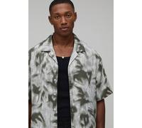 Men's Oversized Boxy Trippy Print Shirt | Olive | Size Medium | BOOHOOMAN