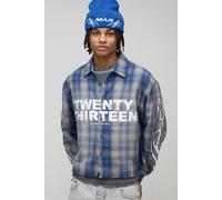 Men's Oversized Boxy Twenty Thirteen Check Long Sleeve Shirt | Navy | Size Medium | BOOHOOMAN