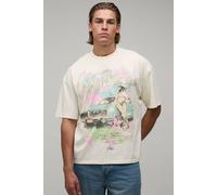 Men's Oversized Boxy Western Car Print T-Shirt | Ecru | Size Small | BOOHOOMAN