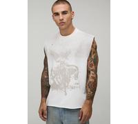 Men's Oversized Boxy Western Renaissance Distressed Loopback Tank | Ecru | Size Large | BOOHOOMAN