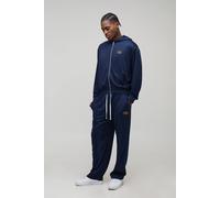 Men's Oversized Boxy Zip Through Tricot Hoodie And Baggy Jogger Tracksuit | Navy | Size X-Small | BOOHOOMAN