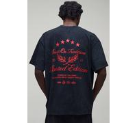 Men's Oversized Built On Tradition Print T-Shirt | Washed Charcoal | Size Small | BOOHOOMAN