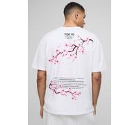 Men's Oversized Cherry Blossom Print T-Shirt | White | Size 2X-Large | BOOHOOMAN