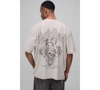 Men's Oversized Cherub Sketch Print Exposed Seam T-Shirt | Stone | Size 2X-Large | BOOHOOMAN