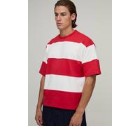 Men's Oversized Colour Block Stripe T-Shirt | Red | Size 2X-Large | BOOHOOMAN