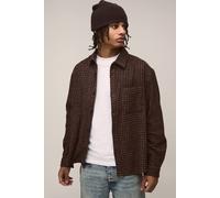 Men's Oversized Curved Hem Micro Check Shirt | Brown | Size 2X-Large | boohooMAN