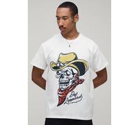 Men's Oversized Def Leppard Skull License Print T-Shirt | White | Size X-Small | BOOHOOMAN