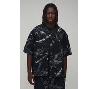 Men's Oversized Dog Tapestry Half Sleeve Shirt | Black | Size Large | BOOHOOMAN