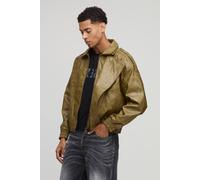 Men's Oversized Double Collared Biker Jacket | Khaki | Size Medium | BOOHOOMAN