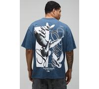 Men's Oversized Dove Graphic T-Shirt | Washed Blue | Size 3X-Large | BOOHOOMAN