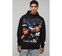 Men's Oversized Eazy-E License Printed Hoodie | Black | Size X-Small | BOOHOOMAN
