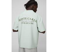 Men's Oversized Embroidered Stripe Seersucker Revere Shirt | Green | Size Large | BOOHOOMAN