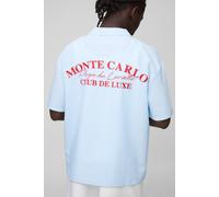 Men's Oversized Embroidered Stripe Seersucker Revere Shirt | Light Blue | Size X-Large | BOOHOOMAN