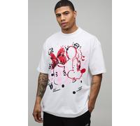 Men's Oversized Extended Neck Disney Mickey & Minnie Mouse License Printed T-Shirt | White | Size Large | BOOHOOMAN