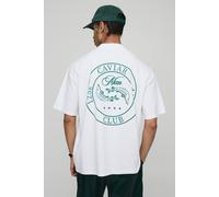 Men's Oversized Extended Neck Man Caviar Club T-Shirt | White | Size Medium | BOOHOOMAN