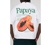 Men's Oversized Extended Neck Man Papaya T-Shirt | White | Size X-Large | BOOHOOMAN