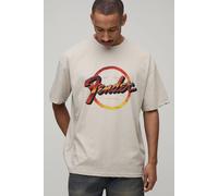 Men's Oversized Fender License Print T-Shirt | Stone | Size Small | BOOHOOMAN
