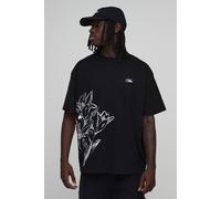 Men's Oversized Floral Line Drawn Print T-Shirt | Black | Size 4X-Large | BOOHOOMAN