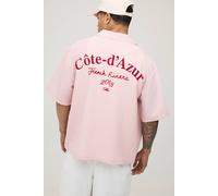 Men's Oversized French Riviera Embroidered Seersucker Half Sleeve Shirt | Light Pink | Size X-Small | BOOHOOMAN