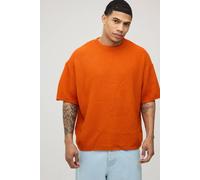 Men's Oversized Geometric Textured Stitch Knitted T-Shirt | Orange | Size Medium | BOOHOOMAN